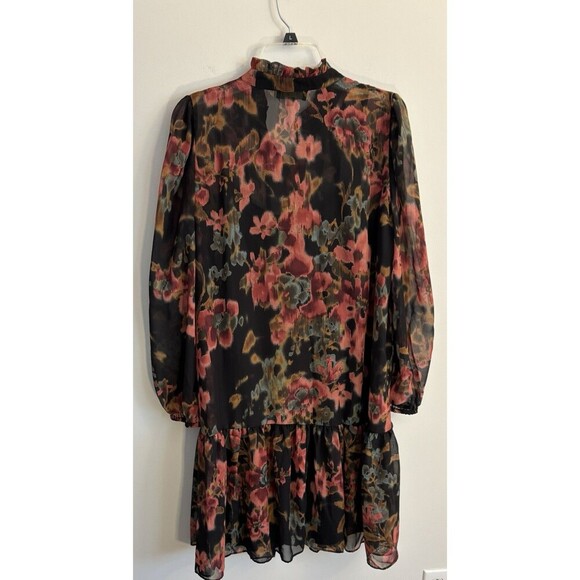 MAIA Long Sleeve Floral Chiffon Shift Dress Women 12 Lined Above Length Button - Picture 7 of 12